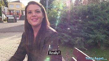 Play Public sex with a brunette fucked on the bench